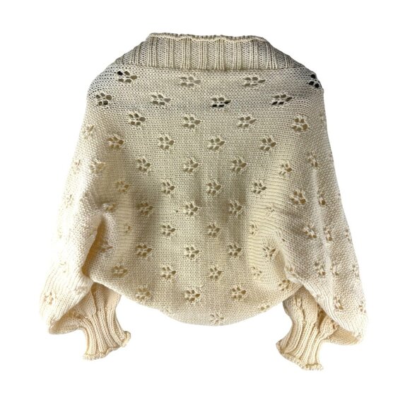 Rare Grandma Cottage Boho Cream Knit Shawl Sweater, Women's Large - Picture 2 of 9
